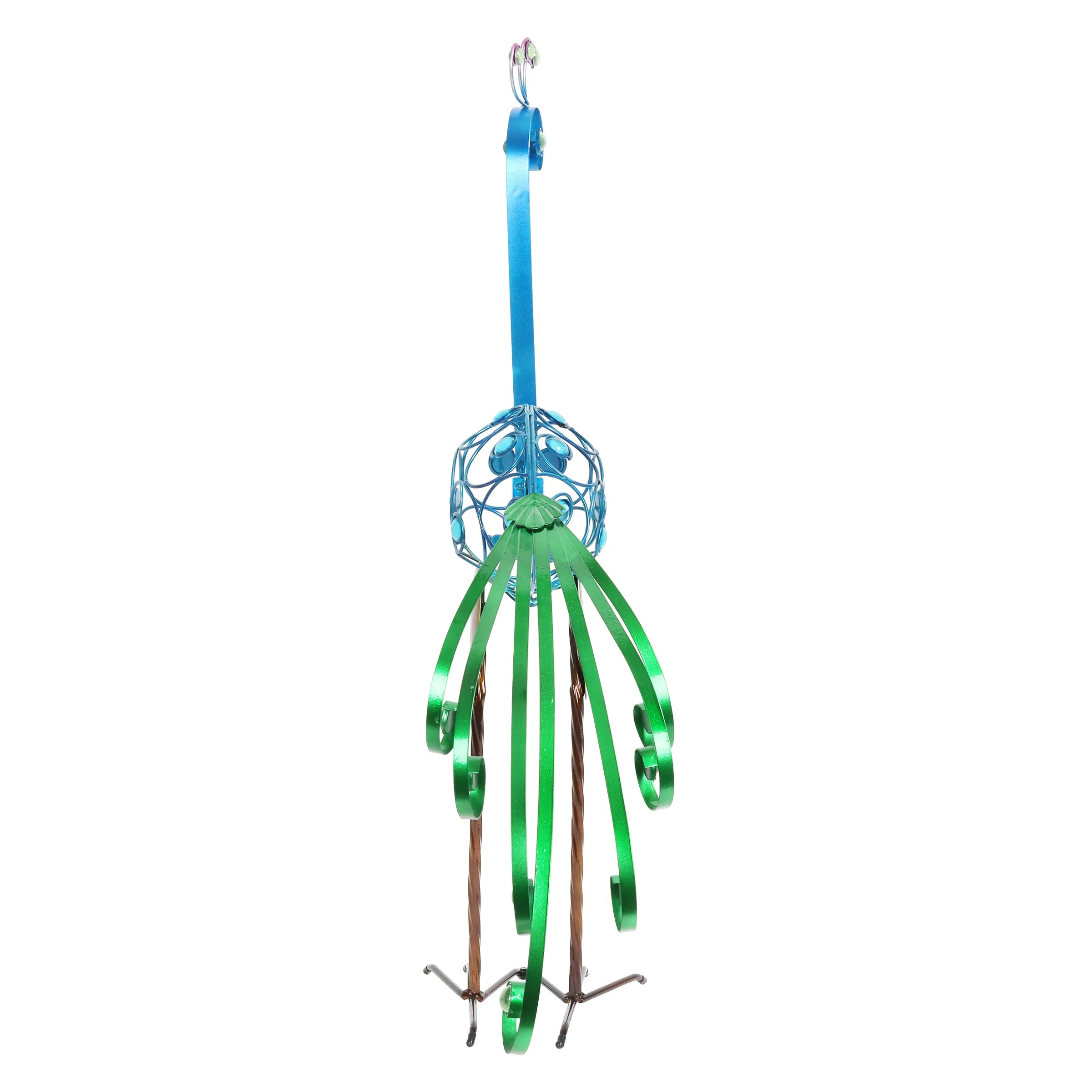 Metal Filigree Blue Bird with Green Tail Garden Statue, 28 Inch