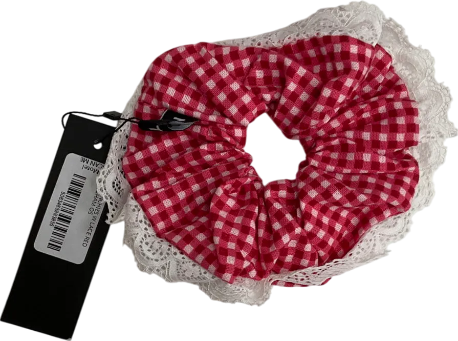 Motelrocks Scrunchie With Lace Red Gingham And Cloth One Size