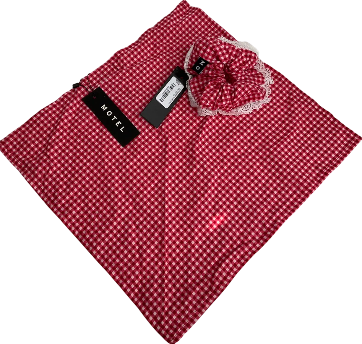 Motelrocks Scrunchie With Lace Red Gingham And Cloth One Size
