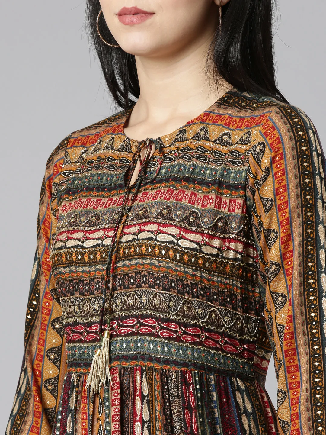 Neeru's Black Straight Casual Printed Gown