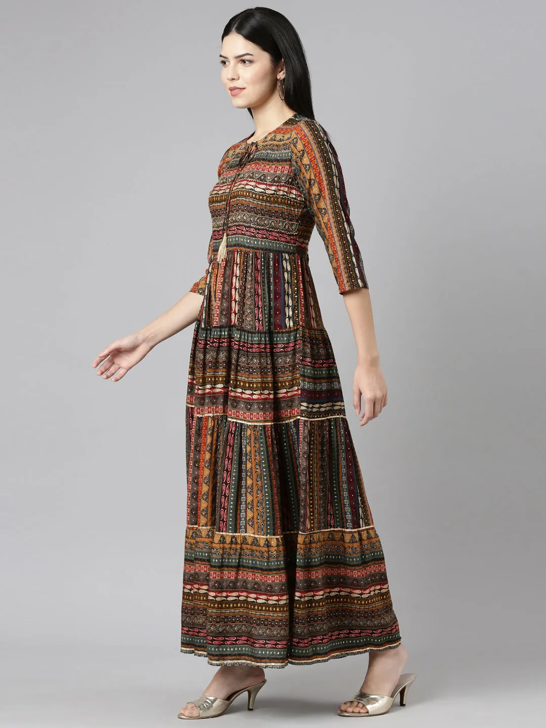 Neeru's Black Straight Casual Printed Gown