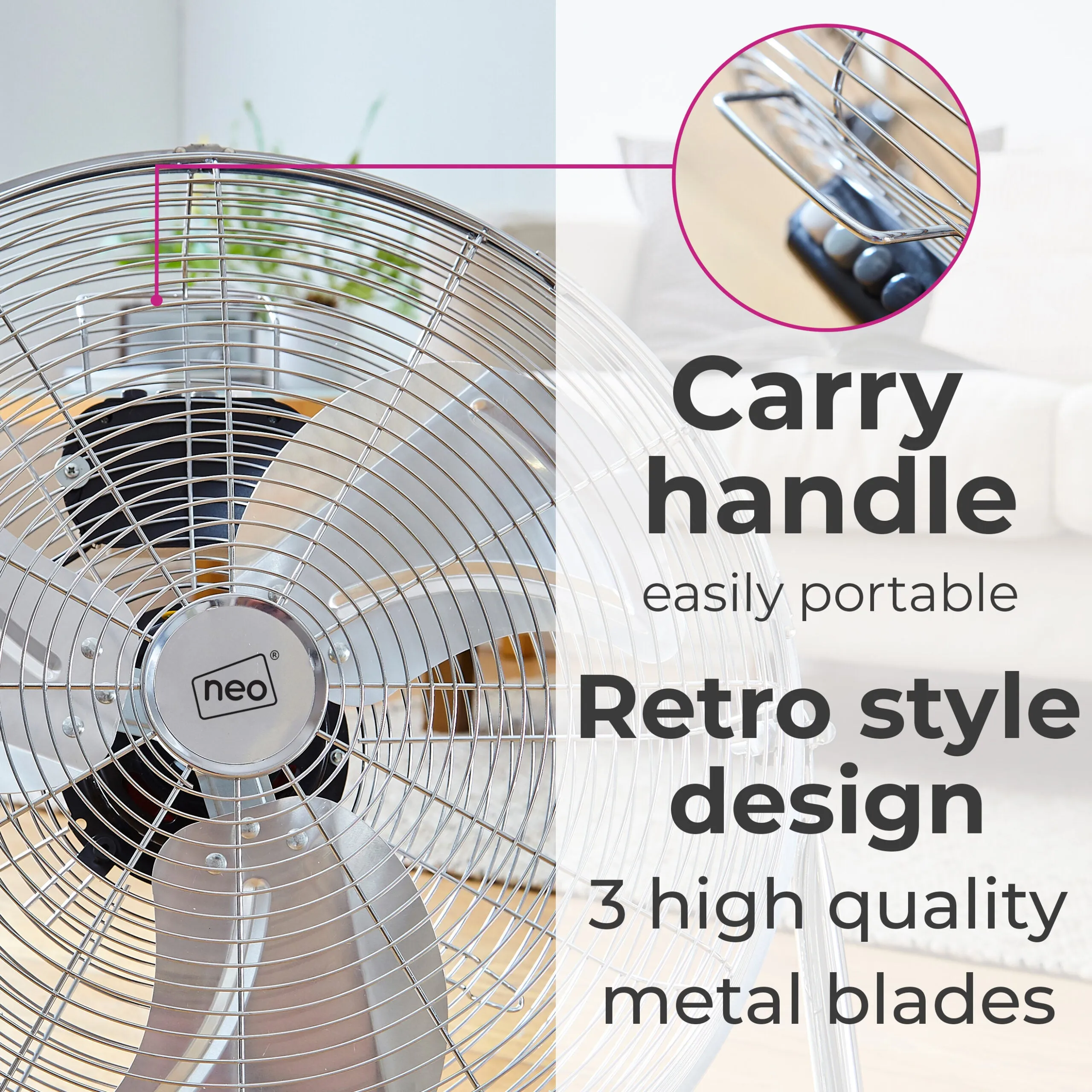 Neo High Velocity Chrome Metal Floor Freestanding Fan  - 16 Inch