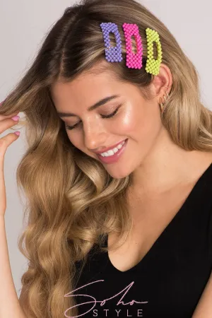 Neon Beaded Hair Clips Rainbow