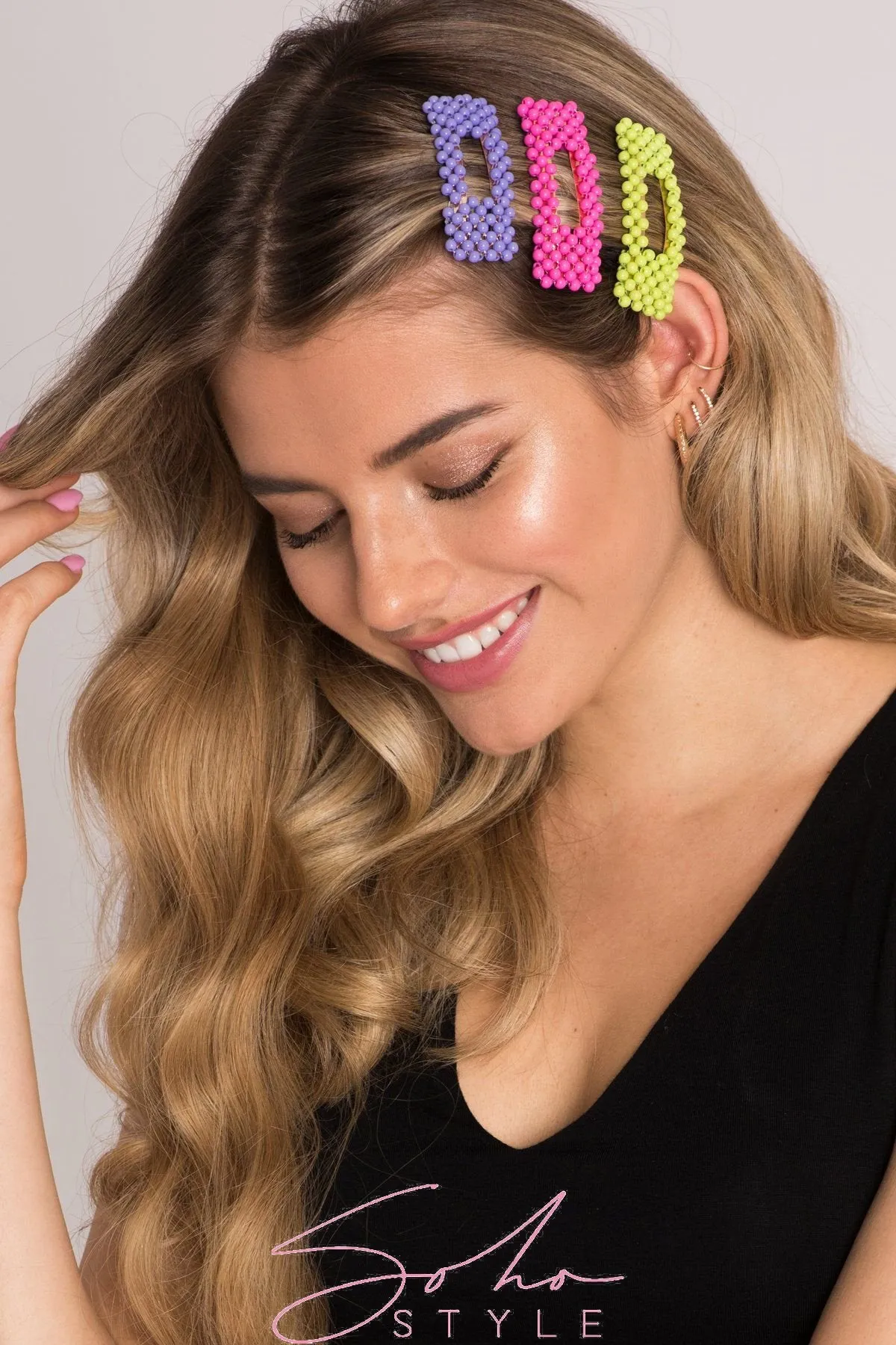 Neon Beaded Hair Clips Rainbow