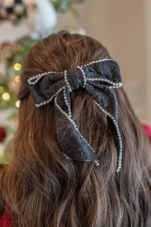 Pearl Hair Bow (Black)