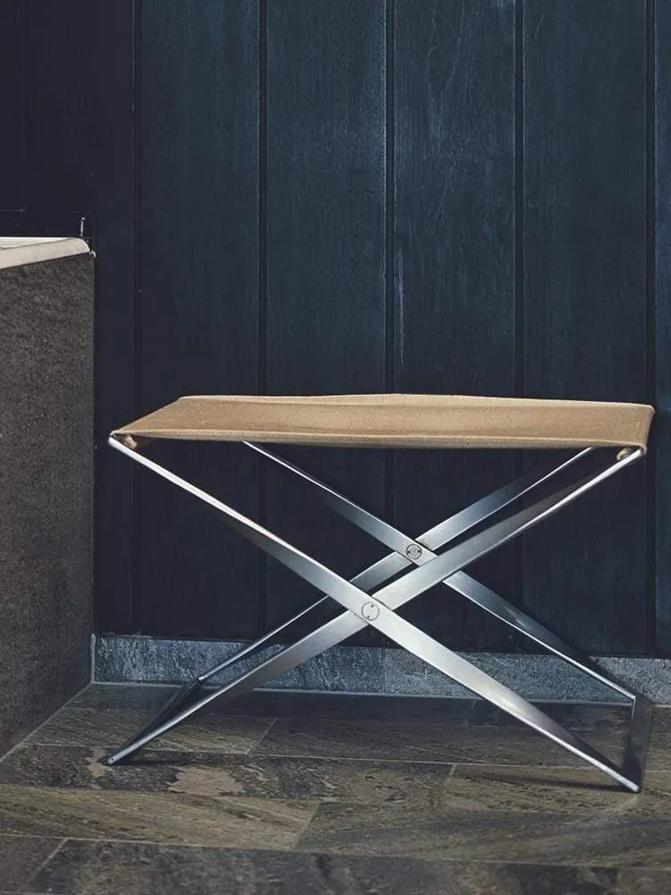 Poul Kjaerholm PK91 Folding Stool in Natural Canvas by Fritz Hansen