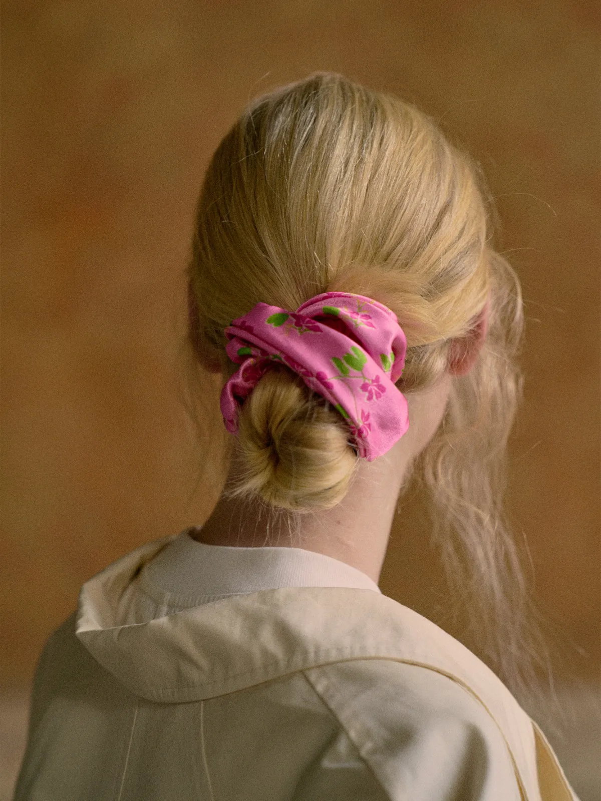"Beach Blossom" Oversized Viscose Scrunchie Hair Tie - Pink