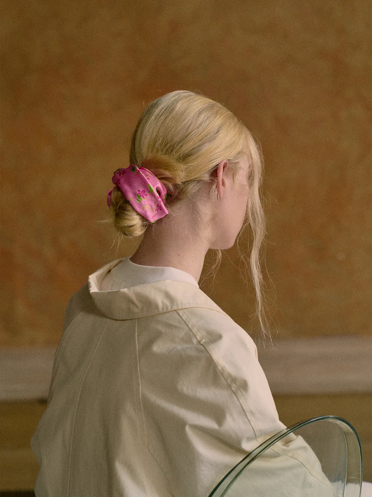 "Beach Blossom" Oversized Viscose Scrunchie Hair Tie - Pink
