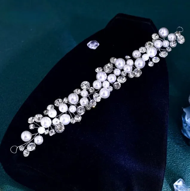 "Harper" - Pearl and Crystal Bridal Short Hair Vine