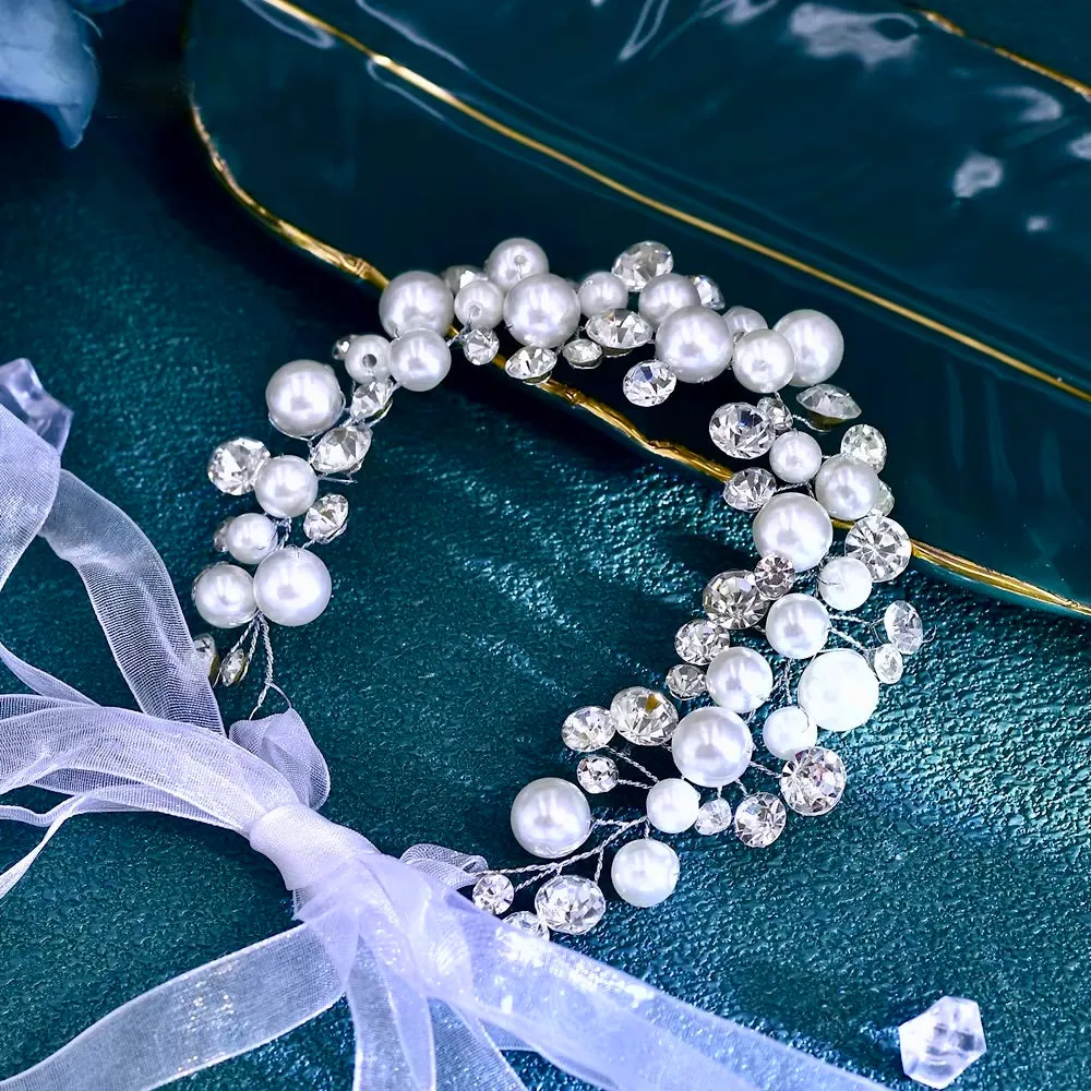 "Harper" - Pearl and Crystal Bridal Short Hair Vine