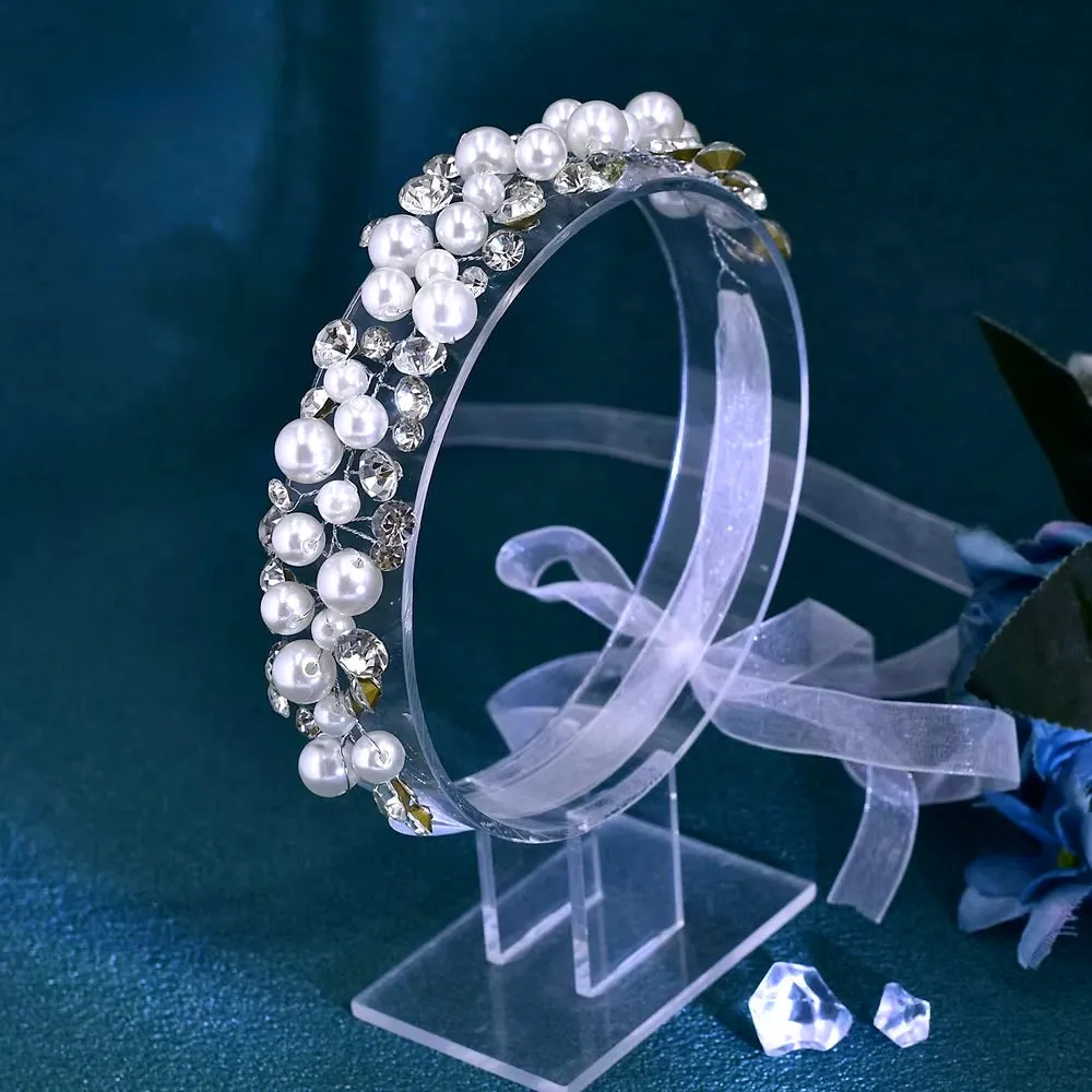 "Harper" - Pearl and Crystal Bridal Short Hair Vine