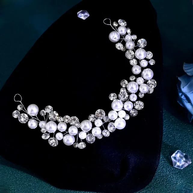 "Harper" - Pearl and Crystal Bridal Short Hair Vine