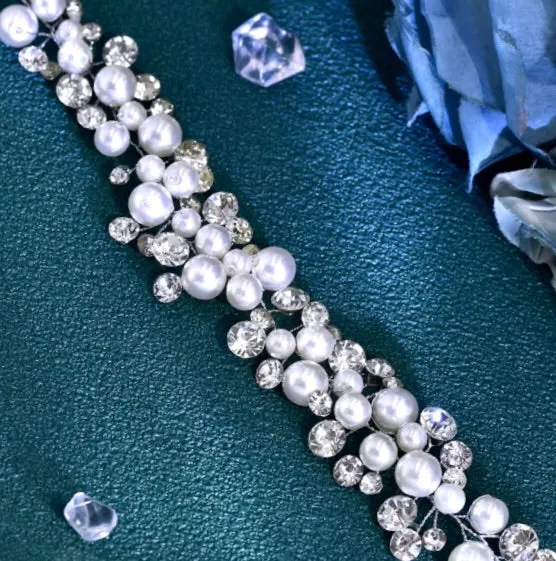 "Harper" - Pearl and Crystal Bridal Short Hair Vine