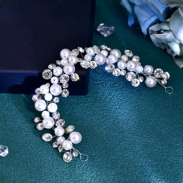 "Harper" - Pearl and Crystal Bridal Short Hair Vine