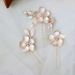 "Yara" -  Gold Opal Bridal Hair Pin Set