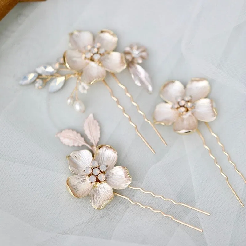 "Yara" -  Gold Opal Bridal Hair Pin Set