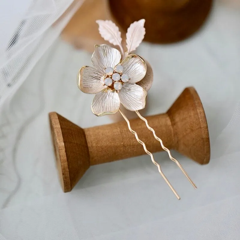"Yara" -  Gold Opal Bridal Hair Pin Set