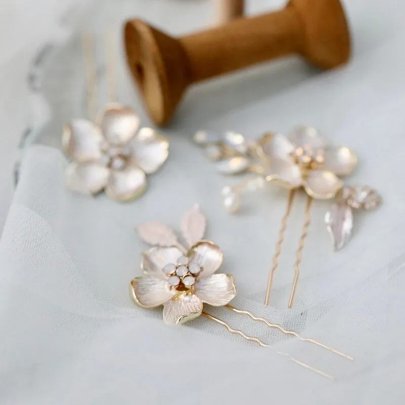 "Yara" -  Gold Opal Bridal Hair Pin Set