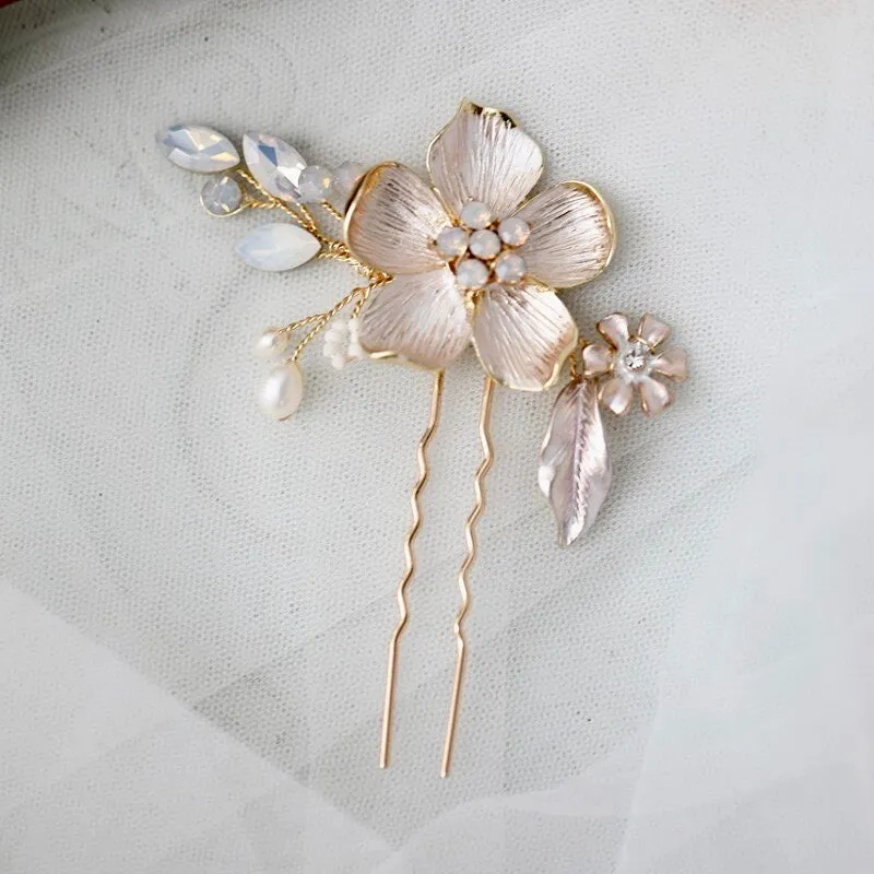 "Yara" -  Gold Opal Bridal Hair Pin Set