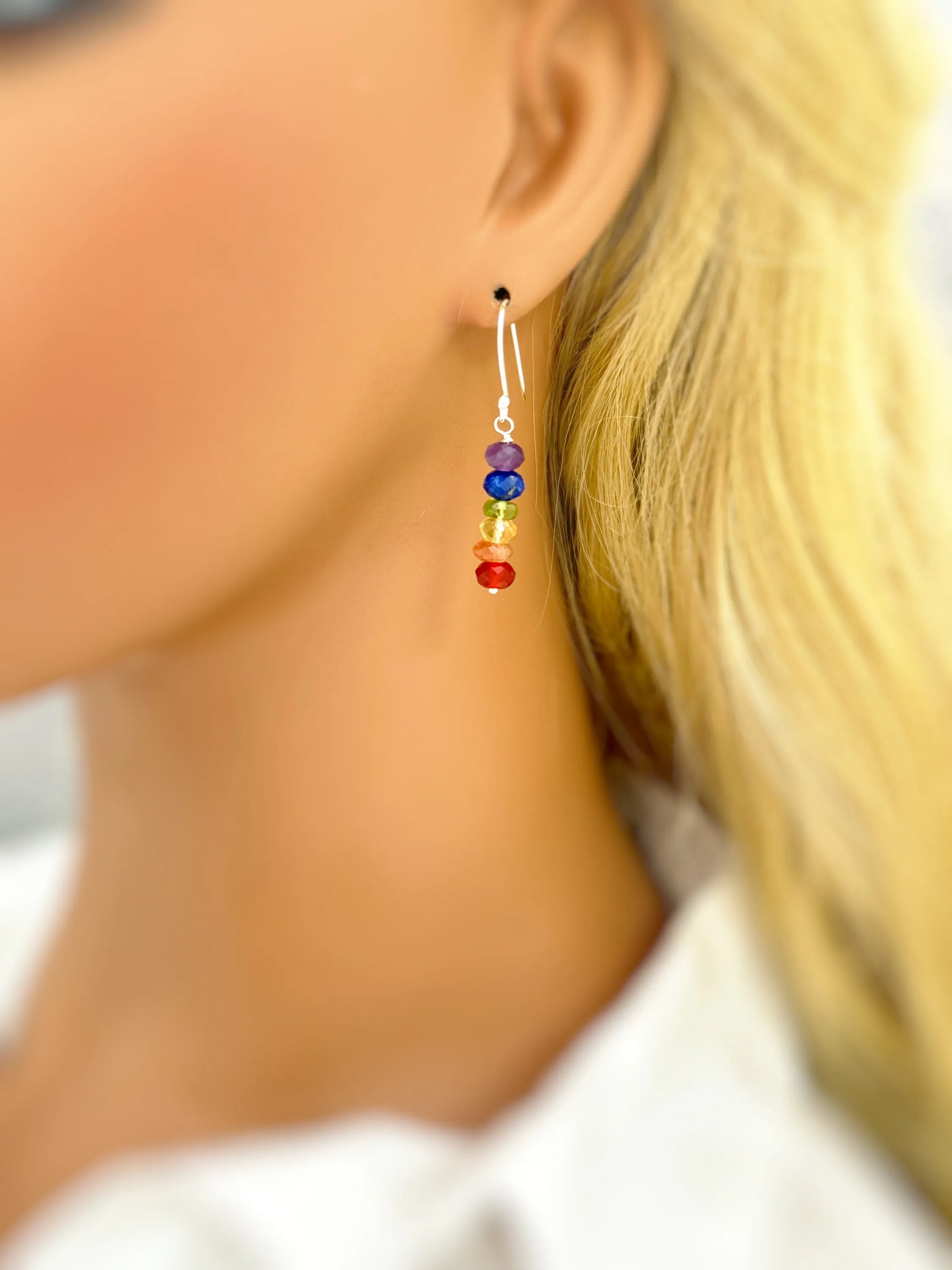 Rainbow gemstone earrings Sterling Silver, Gold, Rose Gold