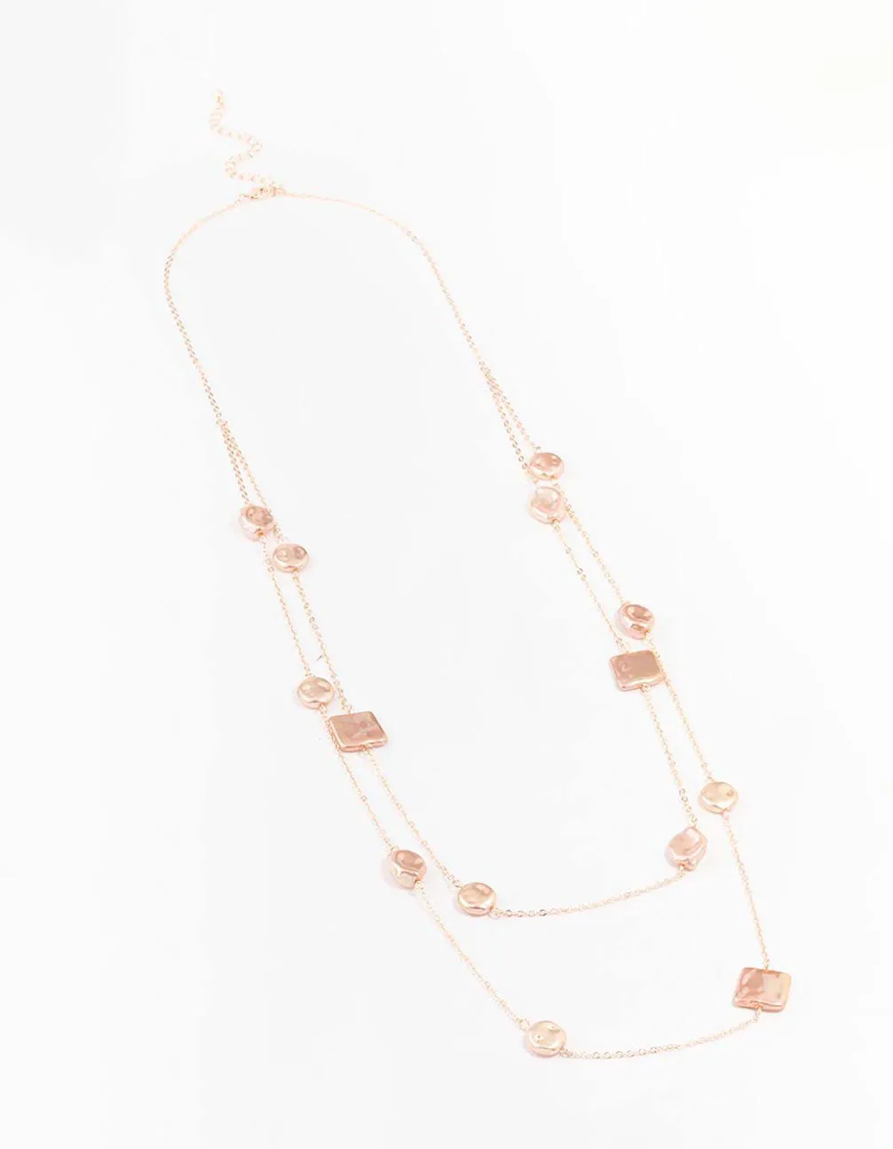 Rose Gold Pink Pearl Double Necklace