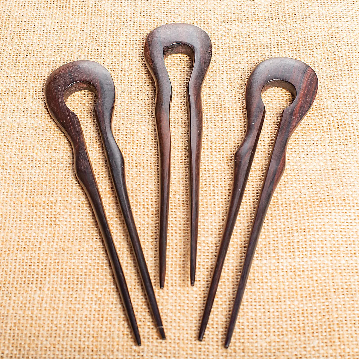 Round Wooden Double Prong Hair Stick