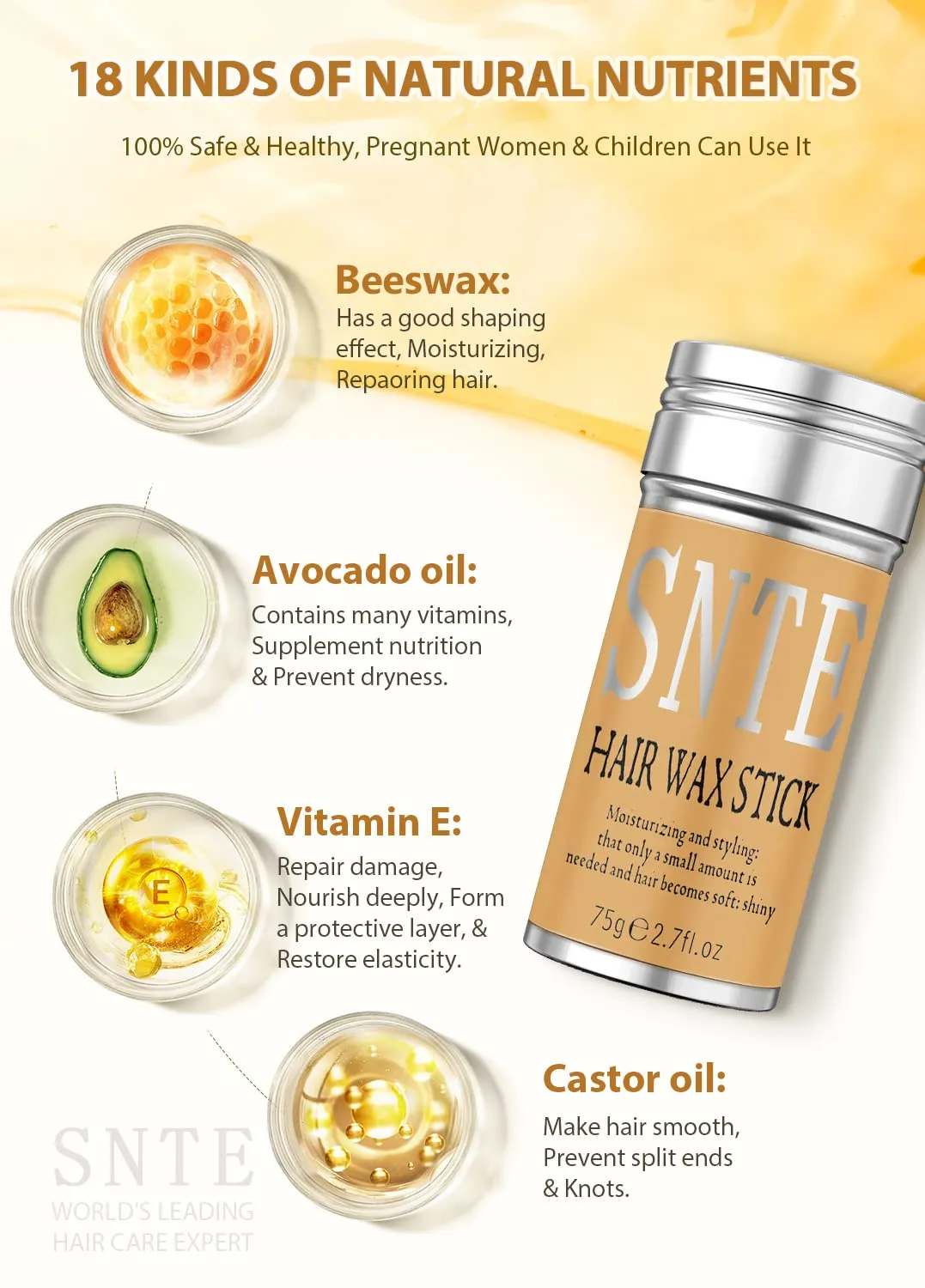 Samnyte Hair Wax Stick, Hair-Styling Waxes, Nourishing Accessories - Slick Stick for Women & Kids, Gel Tamer for Flyaways, Bun Maker & Styling Cream, 2.7 Fl Oz