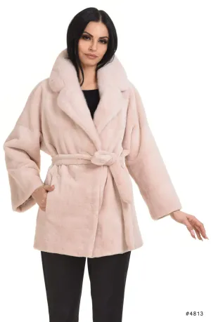 Sheared mink jacket with belt
