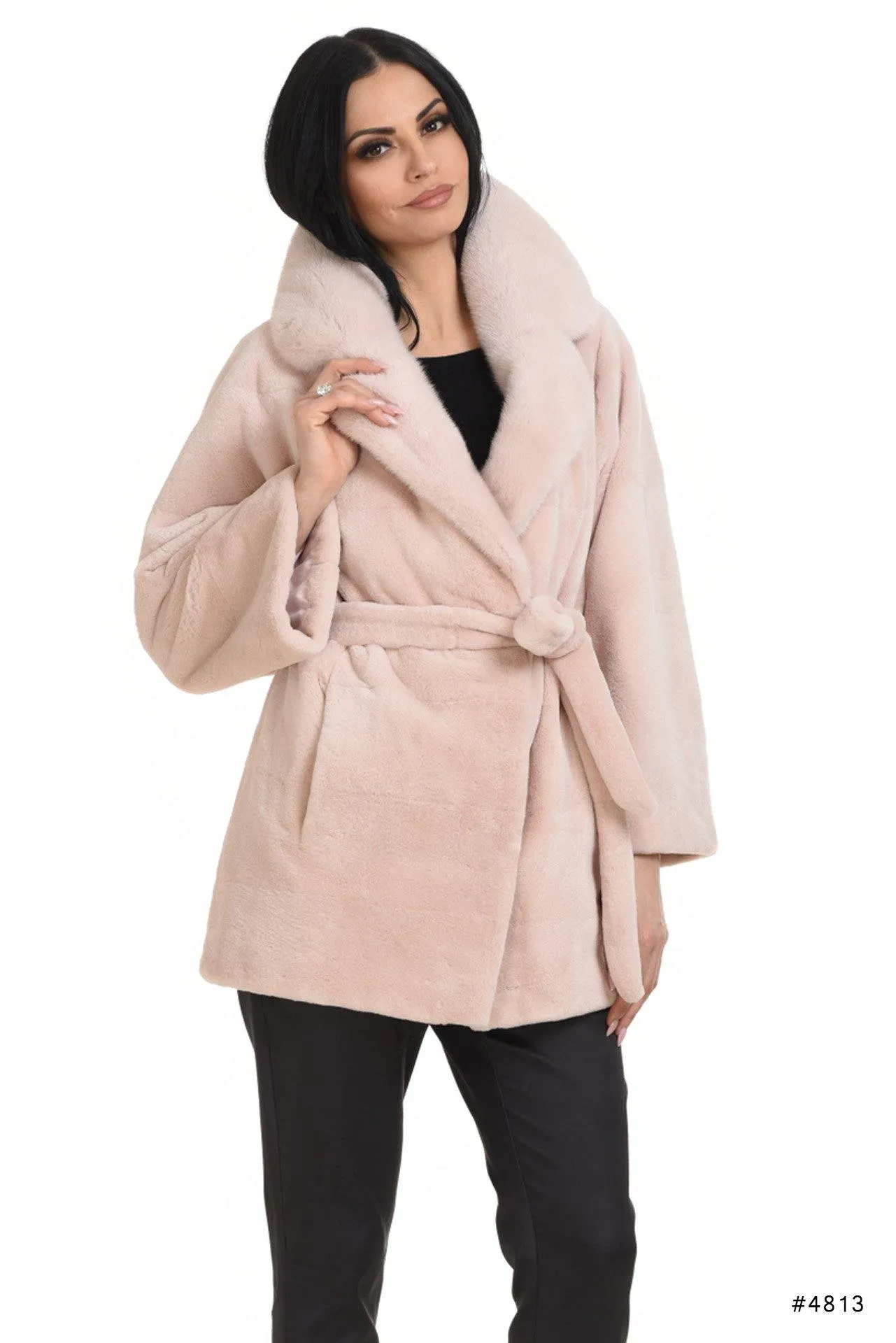 Sheared mink jacket with belt