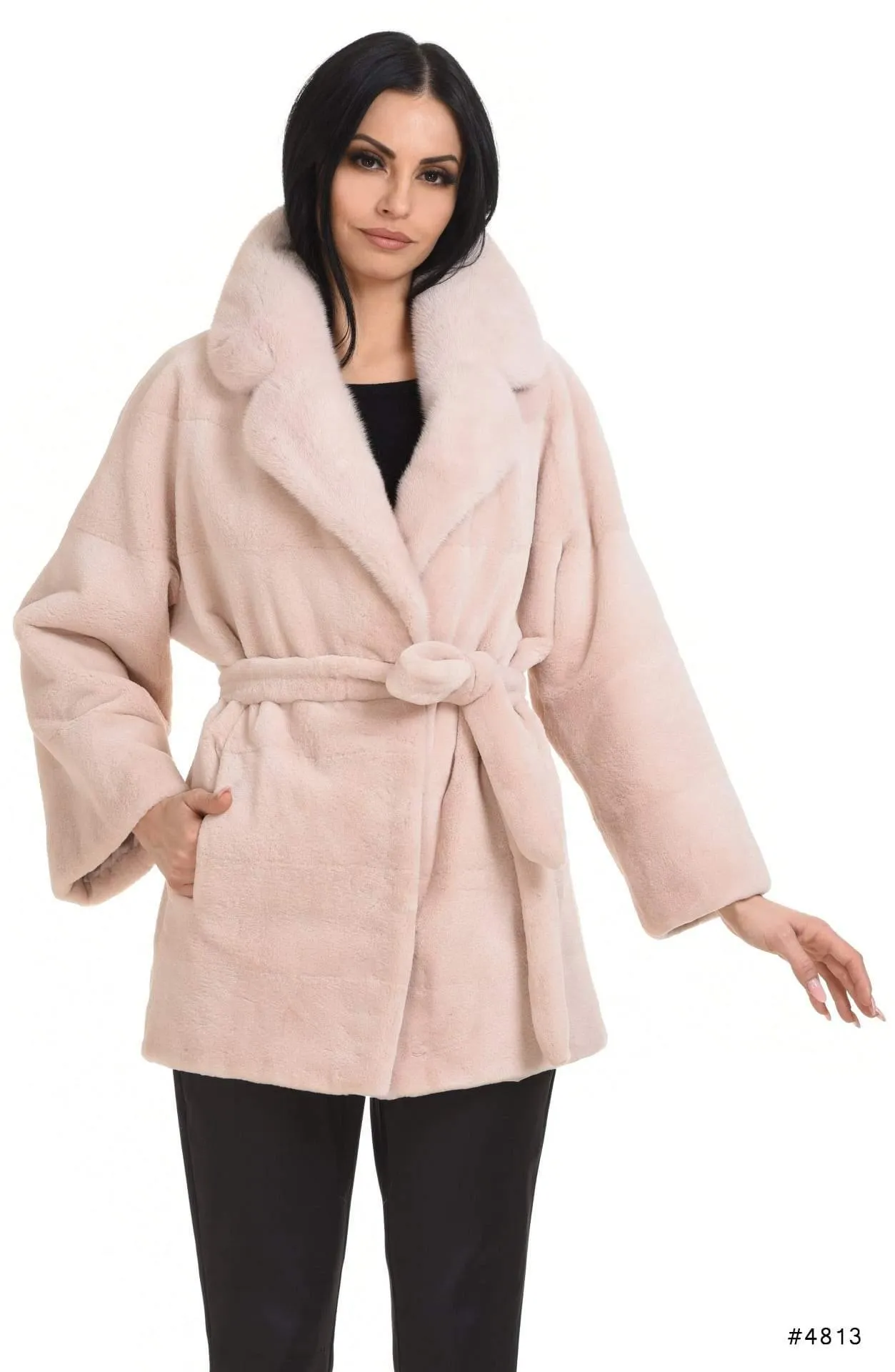 Sheared mink jacket with belt