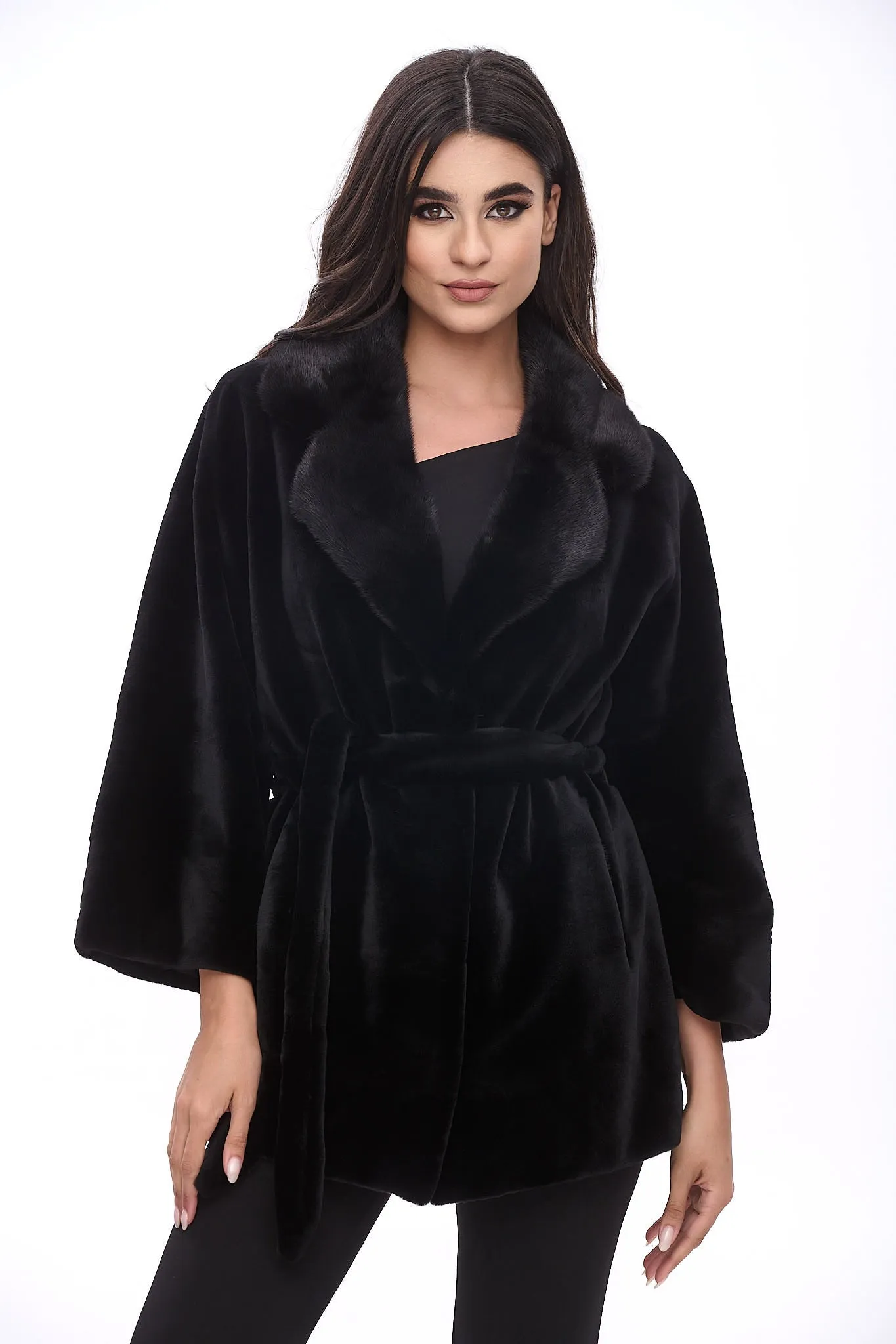 Sheared mink jacket with belt
