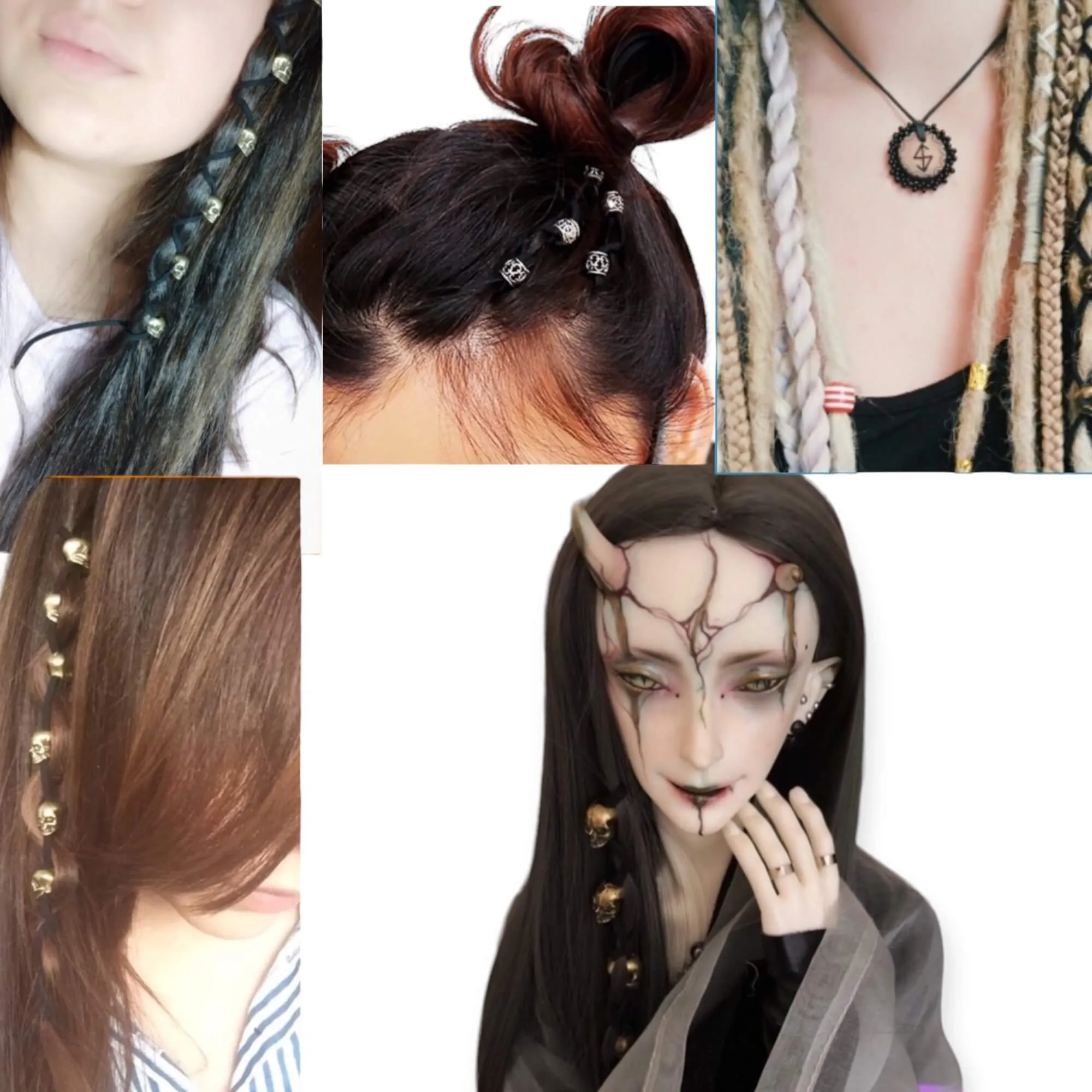 Skulls Beaded Leather Wraps Hair Accessories
