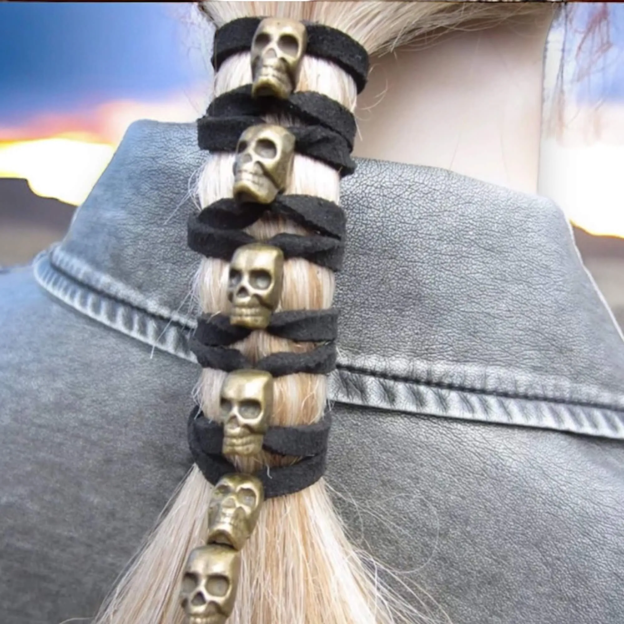 Skulls Beaded Leather Wraps Hair Accessories