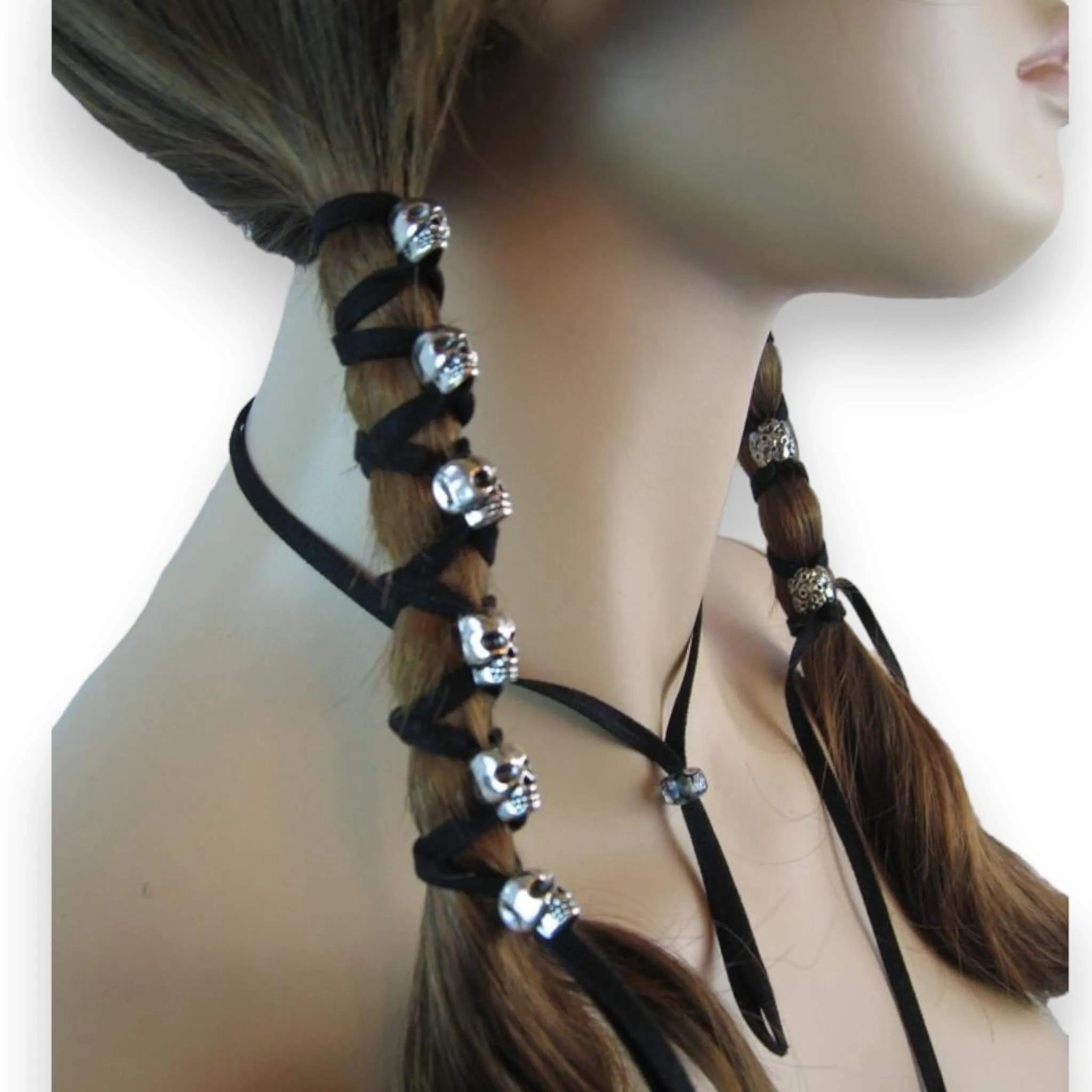 Skulls Beaded Leather Wraps Hair Accessories