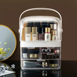 SOGA 3 Tier White Countertop Makeup Cosmetic Storage Organiser Skincare Holder Jewelry Storage Box with Handle
