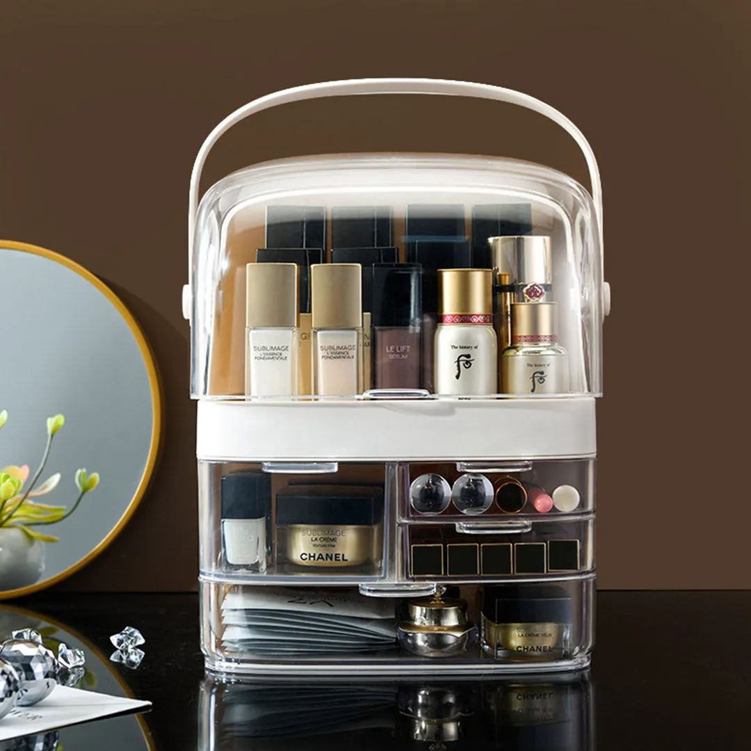 SOGA 3 Tier White Countertop Makeup Cosmetic Storage Organiser Skincare Holder Jewelry Storage Box with Handle
