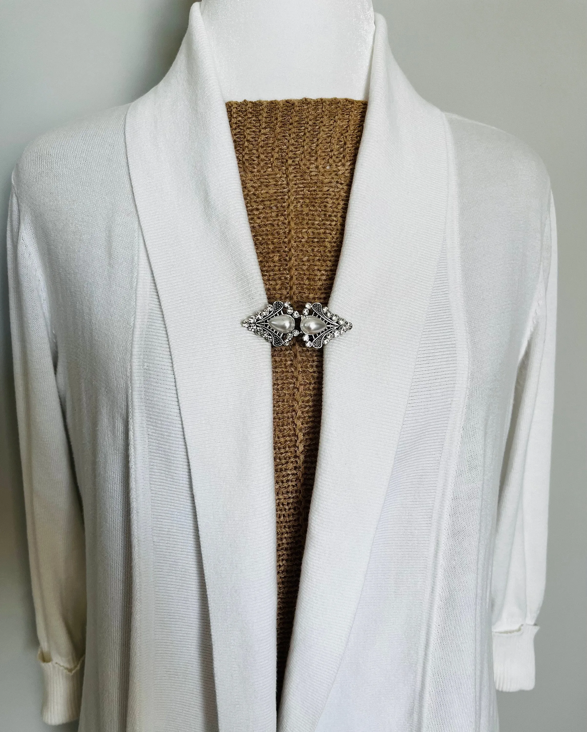 Sweater Clips Pearl Sweater Clip Rhinestone Silver Cardigan Clip  Cosplay Clips Cloak Clasps Jewelry Gift for Her Gifts for Her by Fabulici