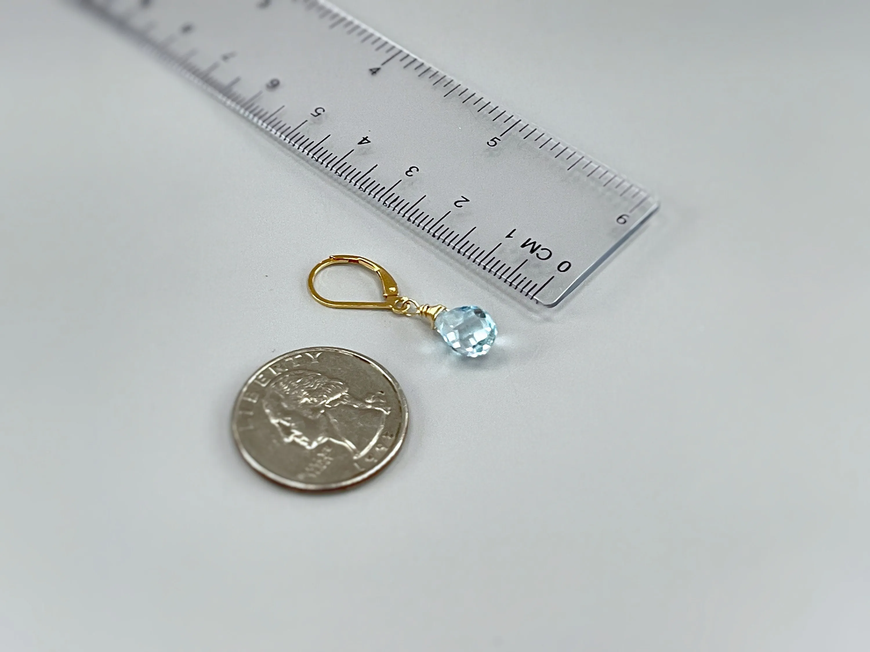 Swiss Blue Topaz earrings Dangle 14k Solid Gold, Silver Rose Gold