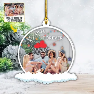 Teesdily | Besties Forever Personalized Photo Rear View Mirror Hanging Christmas Bff Car Pendant Hanging Friend Christmas Keepsake Gifts