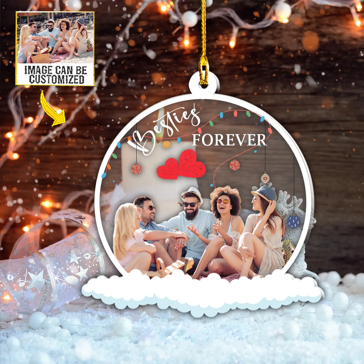 Teesdily | Besties Forever Personalized Photo Rear View Mirror Hanging Christmas Bff Car Pendant Hanging Friend Christmas Keepsake Gifts