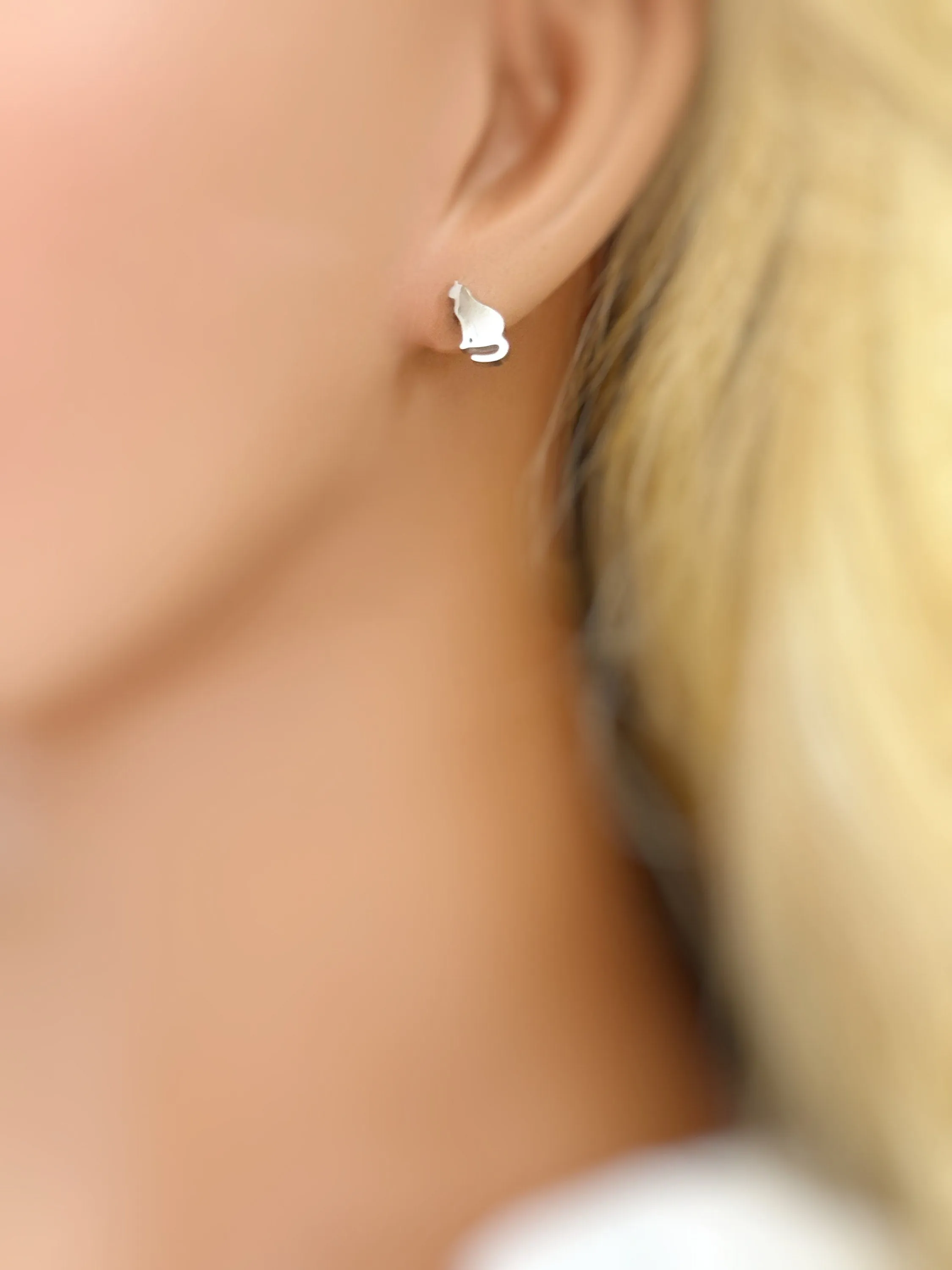 Tiny Cat Earrings dainty studs in gold, silver, rose gold