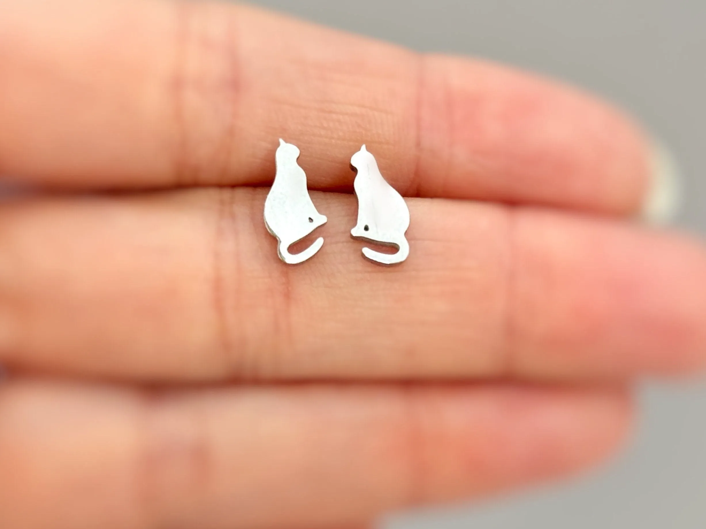 Tiny Cat Earrings dainty studs in gold, silver, rose gold