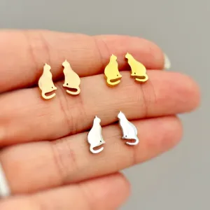 Tiny Cat Earrings dainty studs in gold, silver, rose gold