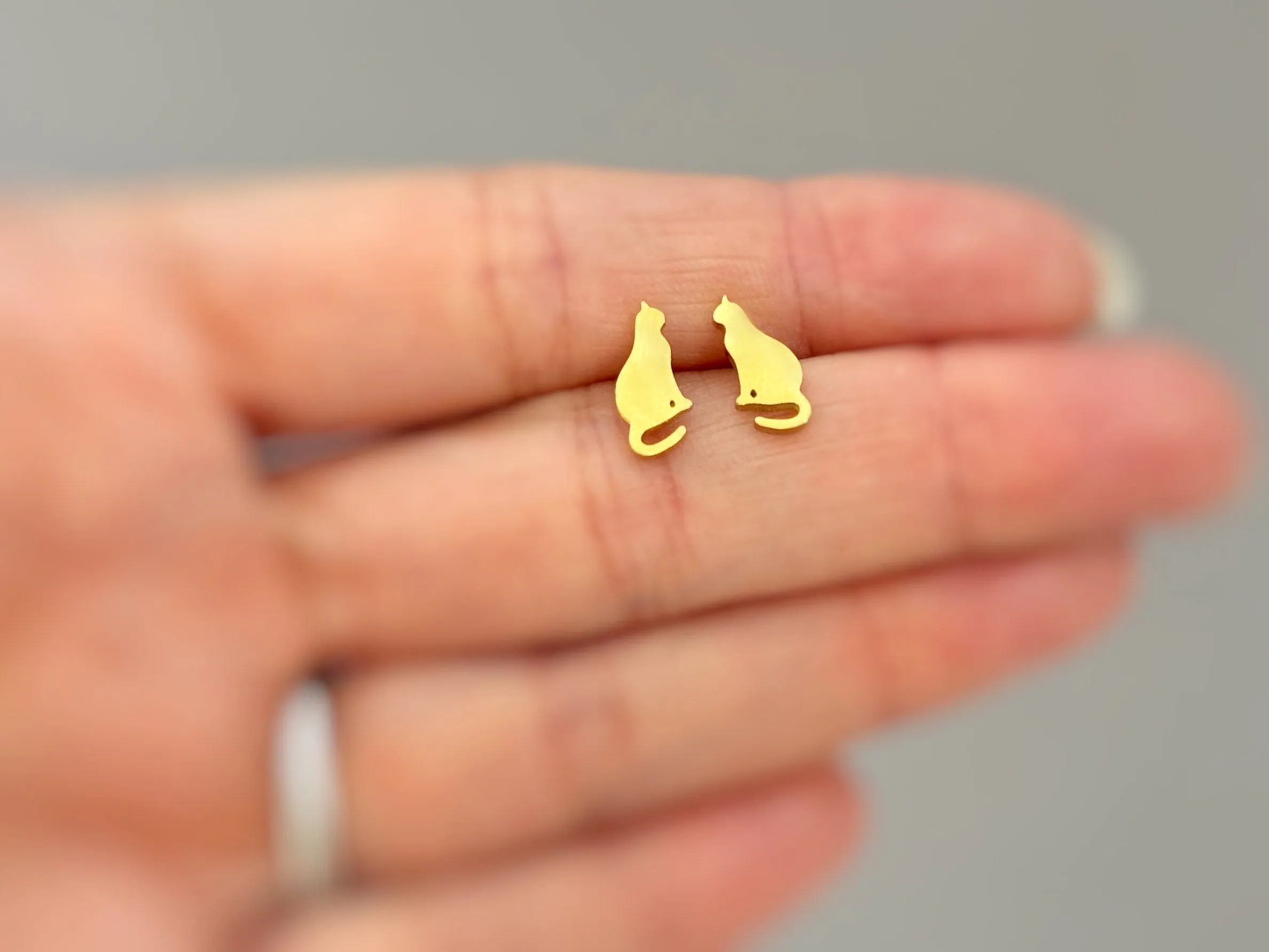 Tiny Cat Earrings dainty studs in gold, silver, rose gold