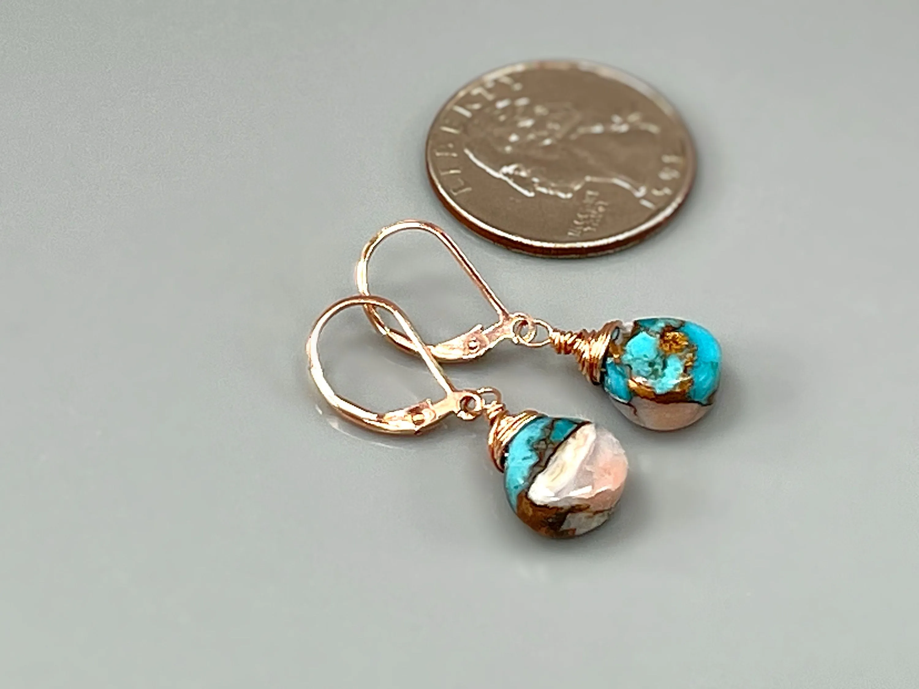 Turquoise Gemstone Earrings Rose Gold Pink Opal