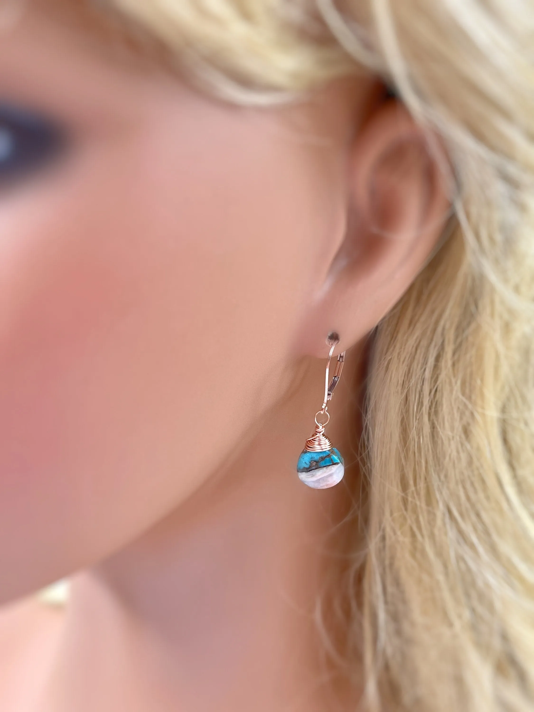 Turquoise Gemstone Earrings Rose Gold Pink Opal