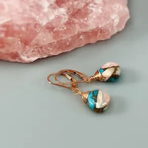 Turquoise Gemstone Earrings Rose Gold Pink Opal