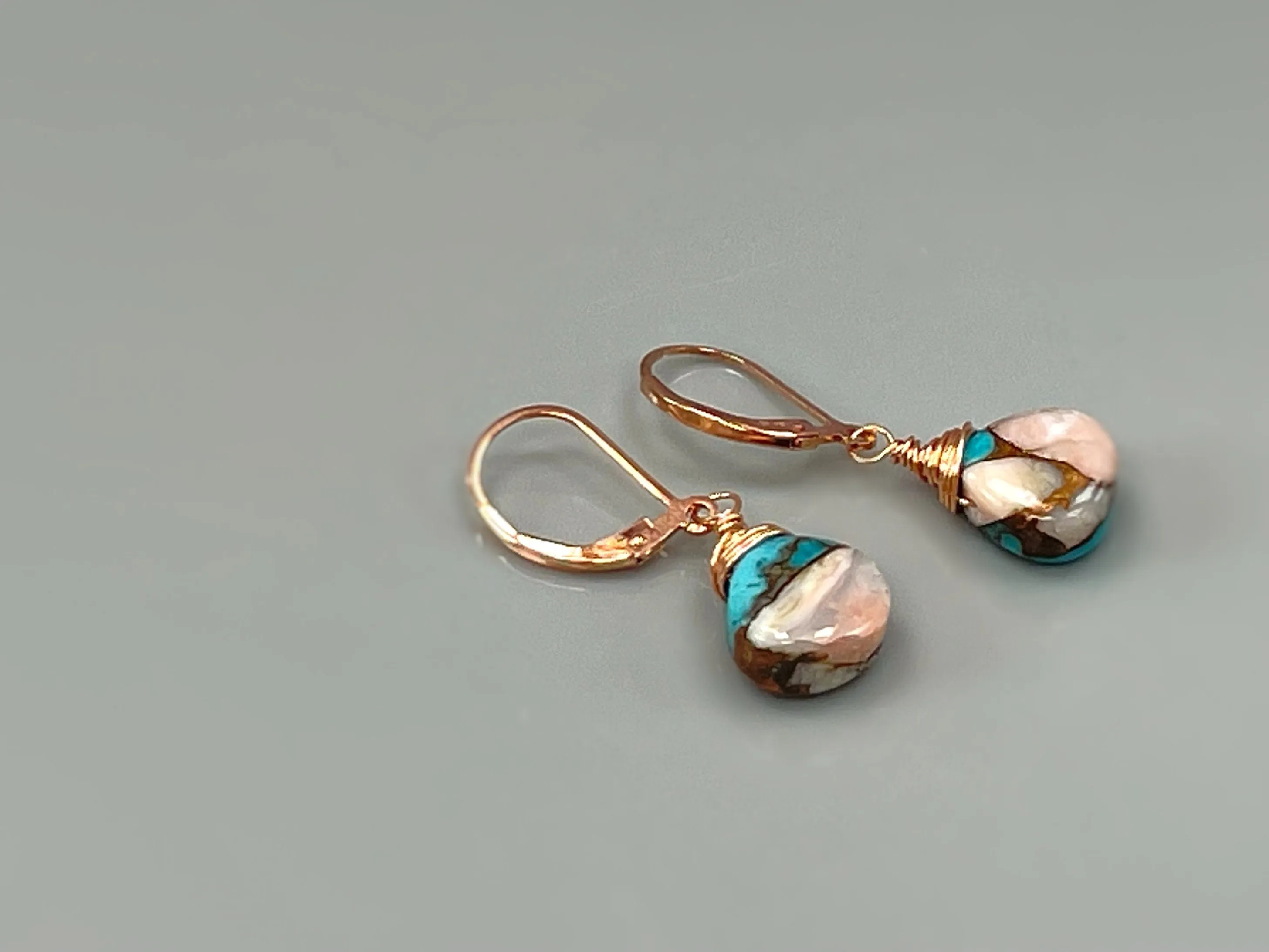 Turquoise Gemstone Earrings Rose Gold Pink Opal