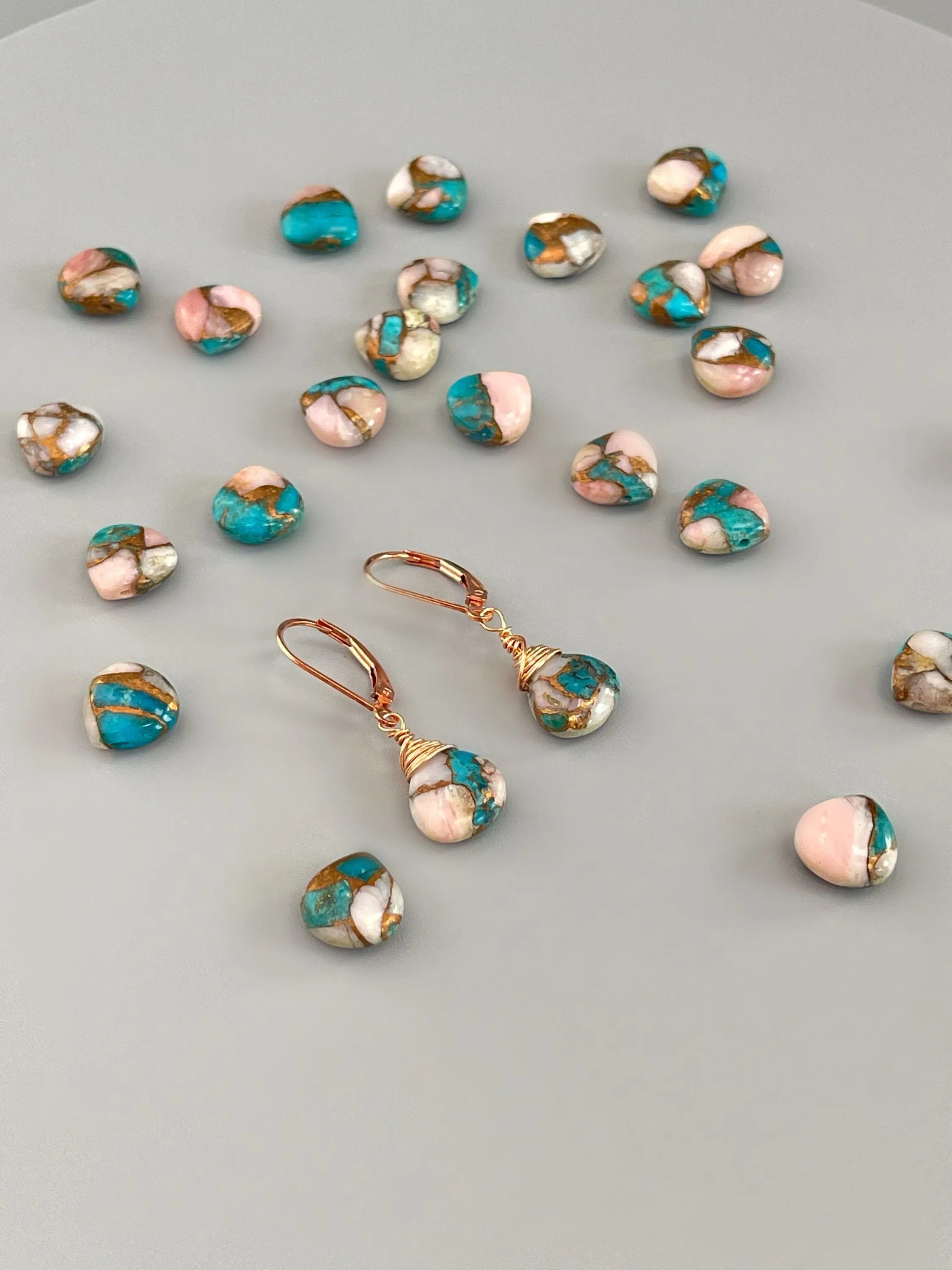 Turquoise Gemstone Earrings Rose Gold Pink Opal
