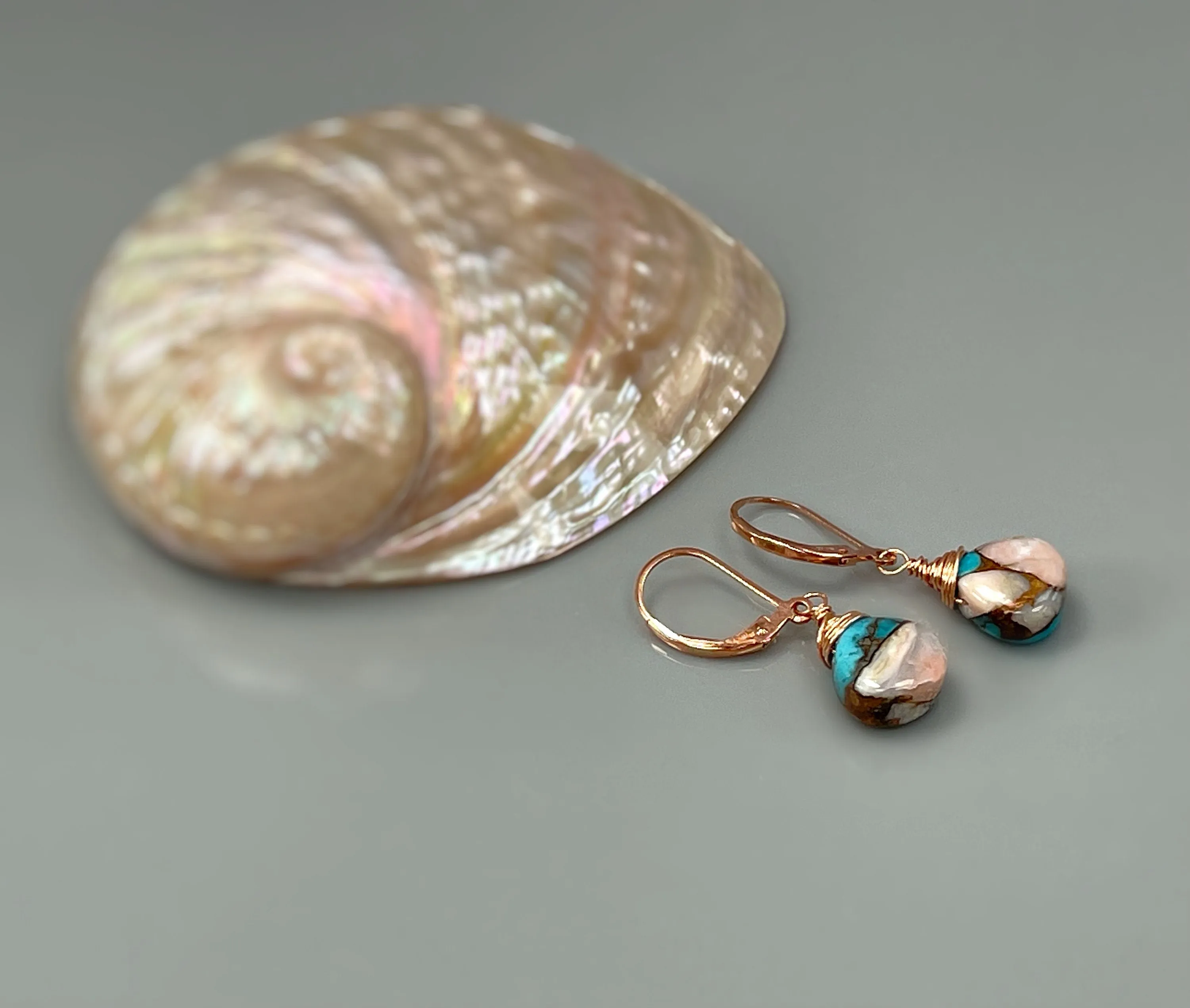 Turquoise Gemstone Earrings Rose Gold Pink Opal
